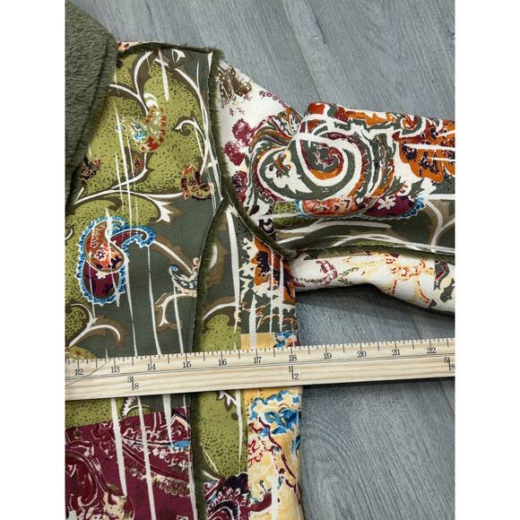 Chico's Green Paisley Faux Shearling Hippie Warm Button Up Coat Jacket Sz 0/XS - Picture 6 of 8